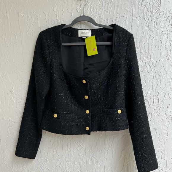 Assignment Bianca cropped tweed jacket blazer black silver XL - Picture 4 of 9